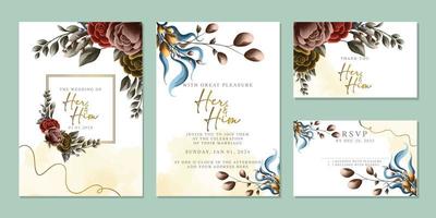 plantilla de fondo de tarjeta de invitación de boda de flores hermosas de lujo vector