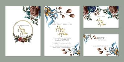 plantilla de fondo de tarjeta de invitación de boda de flores hermosas de lujo vector