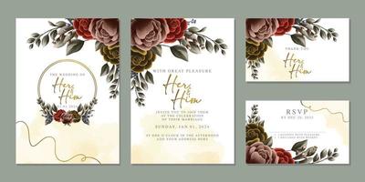 plantilla de fondo de tarjeta de invitación de boda de flores hermosas de lujo vector