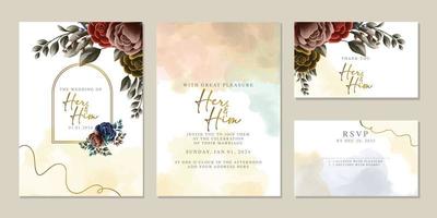 plantilla de fondo de tarjeta de invitación de boda de flores hermosas de lujo vector