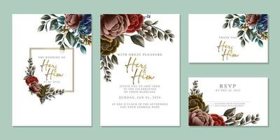 Luxury beautiful flowers wedding invitation card background template vector