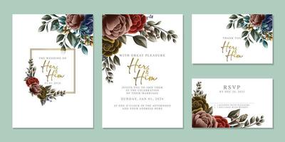 plantilla de fondo de tarjeta de invitación de boda de flores hermosas de lujo vector