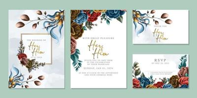 Luxury beautiful flowers wedding invitation card background template vector