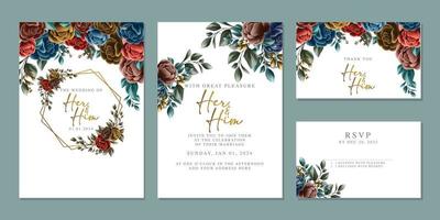 Luxury beautiful flowers wedding invitation card background template vector