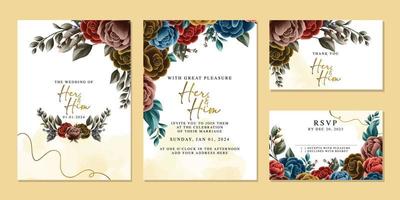 plantilla de fondo de tarjeta de invitación de boda de flores hermosas de lujo vector