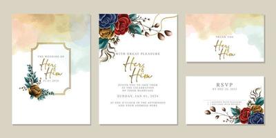 Luxury beautiful flowers wedding invitation card background template vector