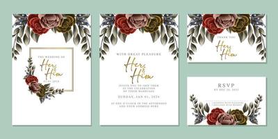 plantilla de fondo de tarjeta de invitación de boda de flores hermosas de lujo vector