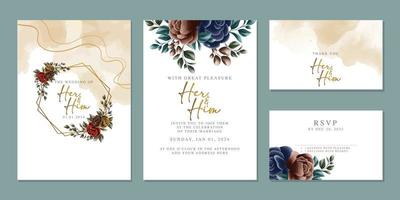 plantilla de fondo de tarjeta de invitación de boda de flores hermosas de lujo vector