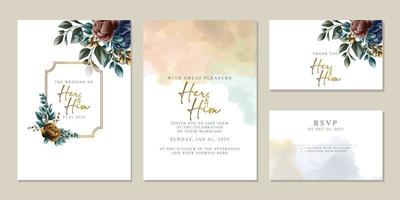 Luxury beautiful flowers wedding invitation card background template vector