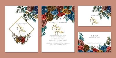 Luxury beautiful flowers wedding invitation card background template vector