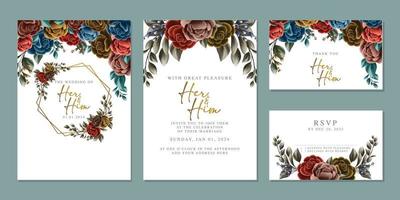 plantilla de fondo de tarjeta de invitación de boda de flores hermosas de lujo vector