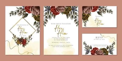 plantilla de fondo de tarjeta de invitación de boda de flores hermosas de lujo vector