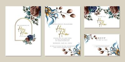 Luxury beautiful flowers wedding invitation card background template vector