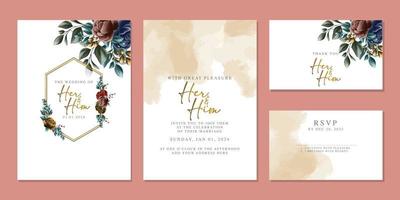 Luxury beautiful flowers wedding invitation card background template vector