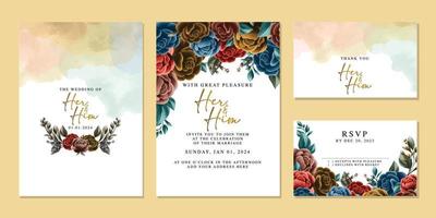 plantilla de fondo de tarjeta de invitación de boda de flores hermosas de lujo vector