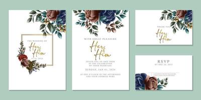 Luxury beautiful flowers wedding invitation card background template vector