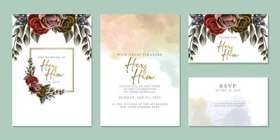 Luxury beautiful flowers wedding invitation card background template vector