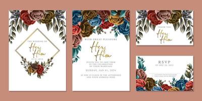 Luxury beautiful flowers wedding invitation card background template vector