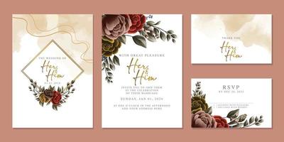 Luxury beautiful flowers wedding invitation card background template vector