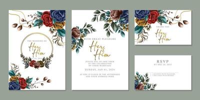 plantilla de fondo de tarjeta de invitación de boda de flores hermosas de lujo vector