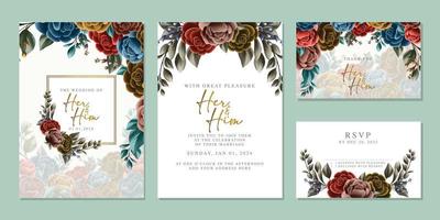 plantilla de fondo de tarjeta de invitación de boda de flores hermosas de lujo vector