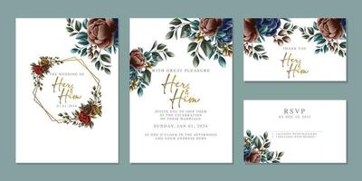 plantilla de fondo de tarjeta de invitación de boda de flores hermosas de lujo vector