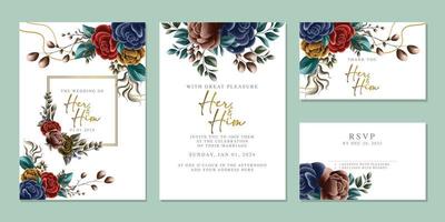 Luxury beautiful flowers wedding invitation card background template vector