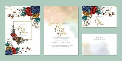 plantilla de fondo de tarjeta de invitación de boda de flores hermosas de lujo vector