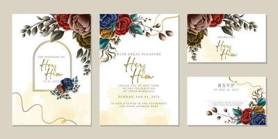 Luxury beautiful flowers wedding invitation card background template vector