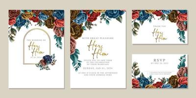 Luxury beautiful flowers wedding invitation card background template vector