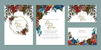 plantilla de fondo de tarjeta de invitación de boda de flores hermosas de lujo vector