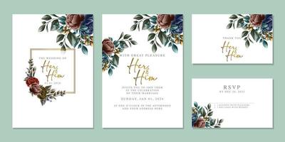 Luxury beautiful flowers wedding invitation card background template vector