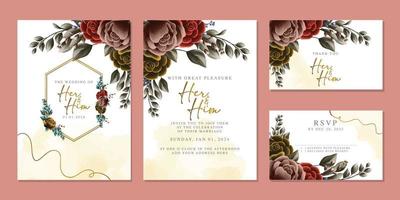 plantilla de fondo de tarjeta de invitación de boda de flores hermosas de lujo vector