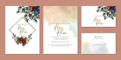 Luxury beautiful flowers wedding invitation card background template vector