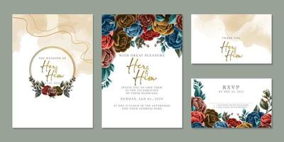 Luxury beautiful flowers wedding invitation card background template vector