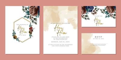 Luxury beautiful flowers wedding invitation card background template vector