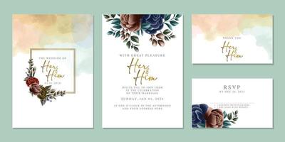 Luxury beautiful flowers wedding invitation card background template vector