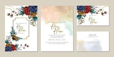 plantilla de fondo de tarjeta de invitación de boda de flores hermosas de lujo vector