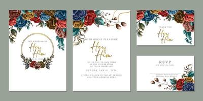 plantilla de fondo de tarjeta de invitación de boda de flores hermosas de lujo vector