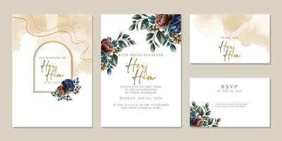 plantilla de fondo de tarjeta de invitación de boda de flores hermosas de lujo vector