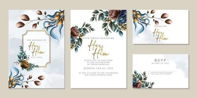 Luxury beautiful flowers wedding invitation card background template vector