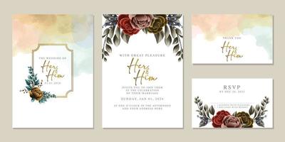 Luxury beautiful flowers wedding invitation card background template vector