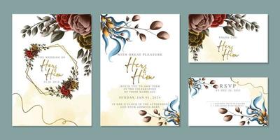 plantilla de fondo de tarjeta de invitación de boda de flores hermosas de lujo vector