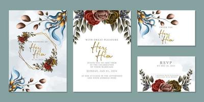 Luxury beautiful flowers wedding invitation card background template vector