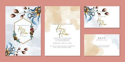 Luxury beautiful flowers wedding invitation card background template vector