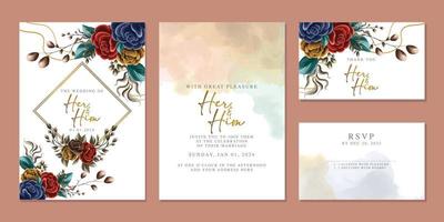 plantilla de fondo de tarjeta de invitación de boda de flores hermosas de lujo vector