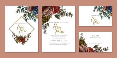 plantilla de fondo de tarjeta de invitación de boda de flores hermosas de lujo vector