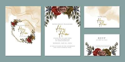 plantilla de fondo de tarjeta de invitación de boda de flores hermosas de lujo vector