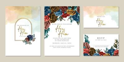 plantilla de fondo de tarjeta de invitación de boda de flores hermosas de lujo vector