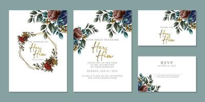 plantilla de fondo de tarjeta de invitación de boda de flores hermosas de lujo vector